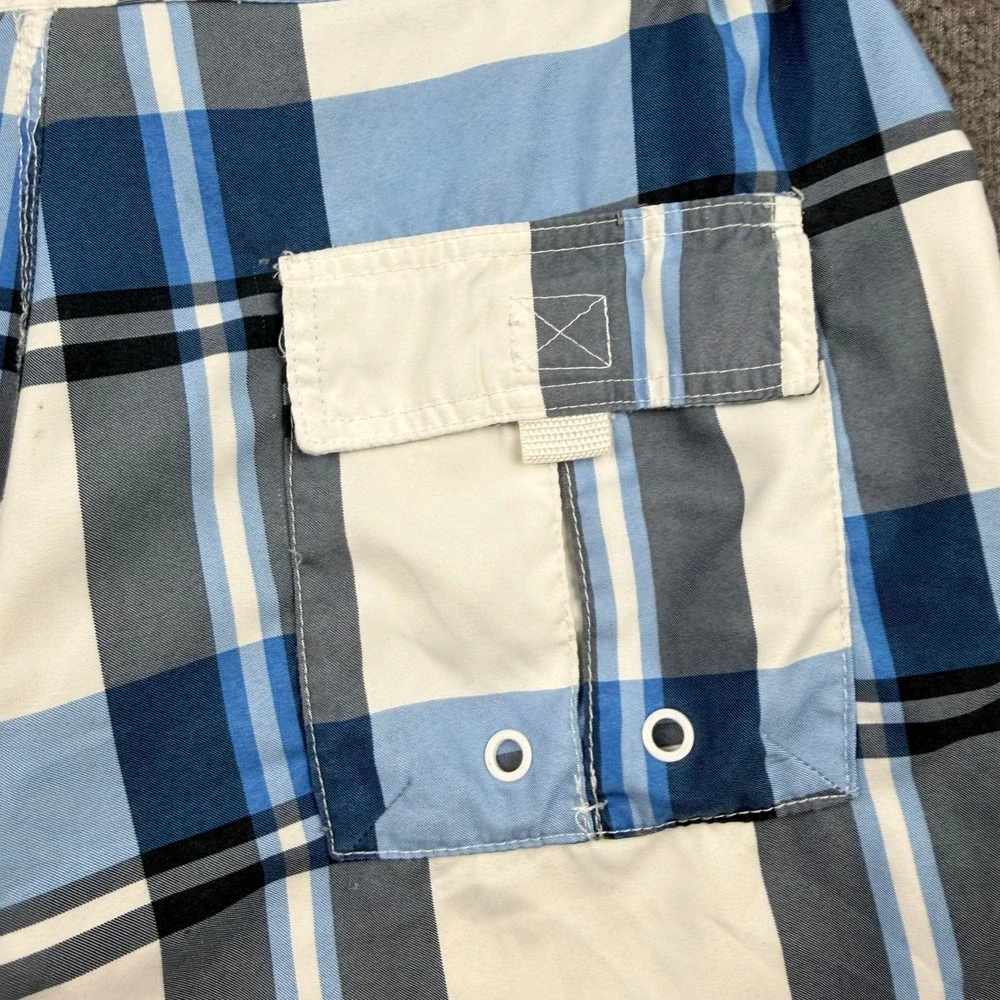 American Rag Men's L Large Blue‎ Plaid Cargo Board Shorts Swim Trunks